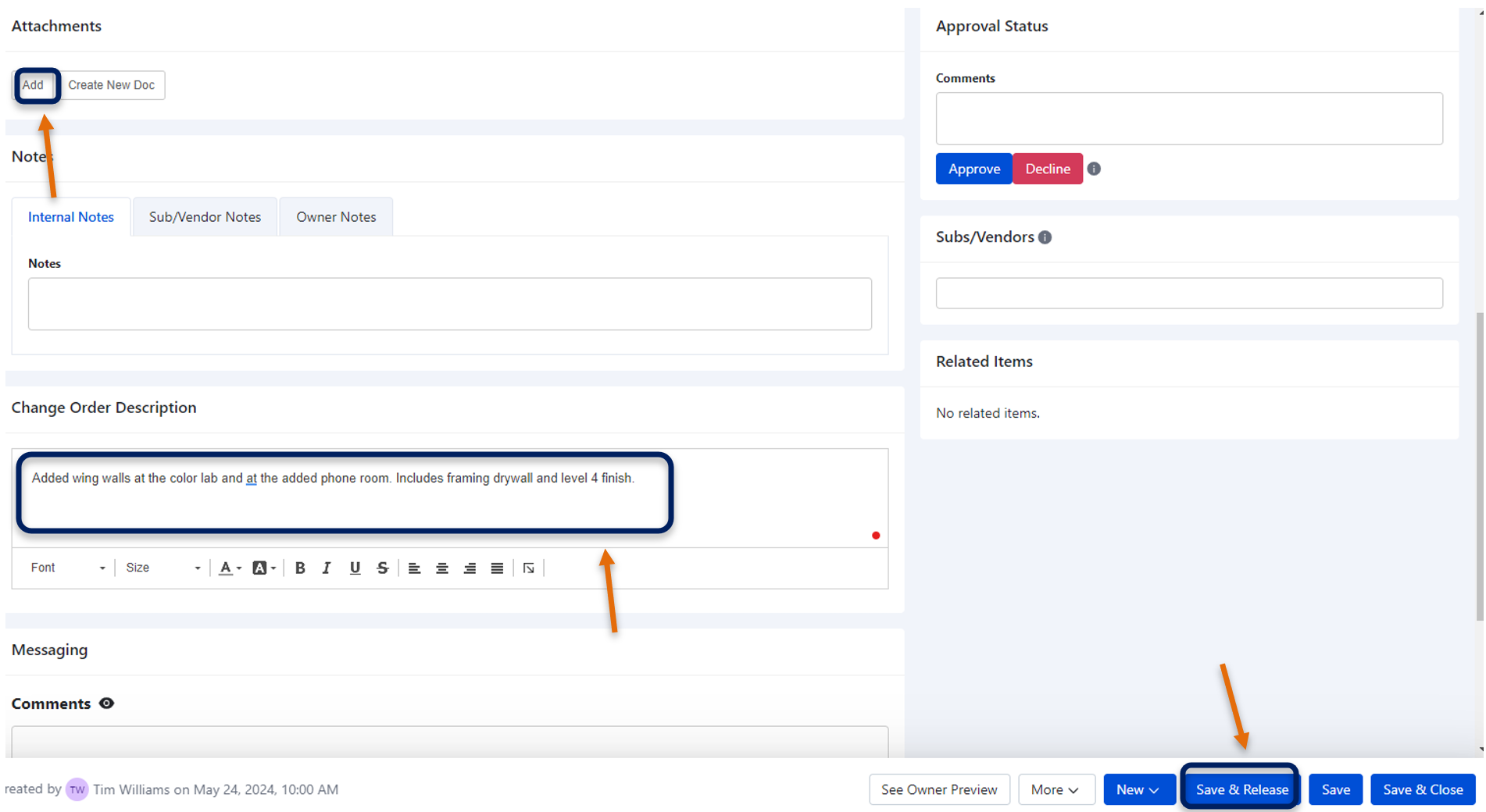 Sending Change Order - Step 1